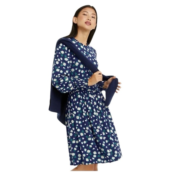 Draper James Womens Floral Print Kitty Knit A Line Dress Navy Blue Size Medium - Picture 4 of 11